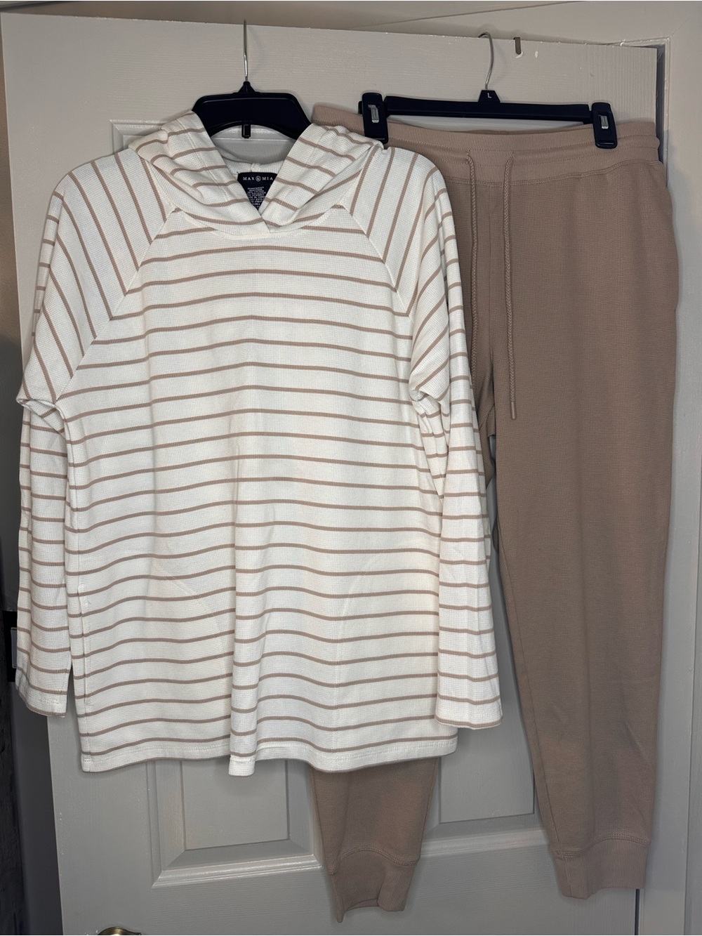 Max & Mia Striped Hooded Top & Joggers Set - Cream & Tan